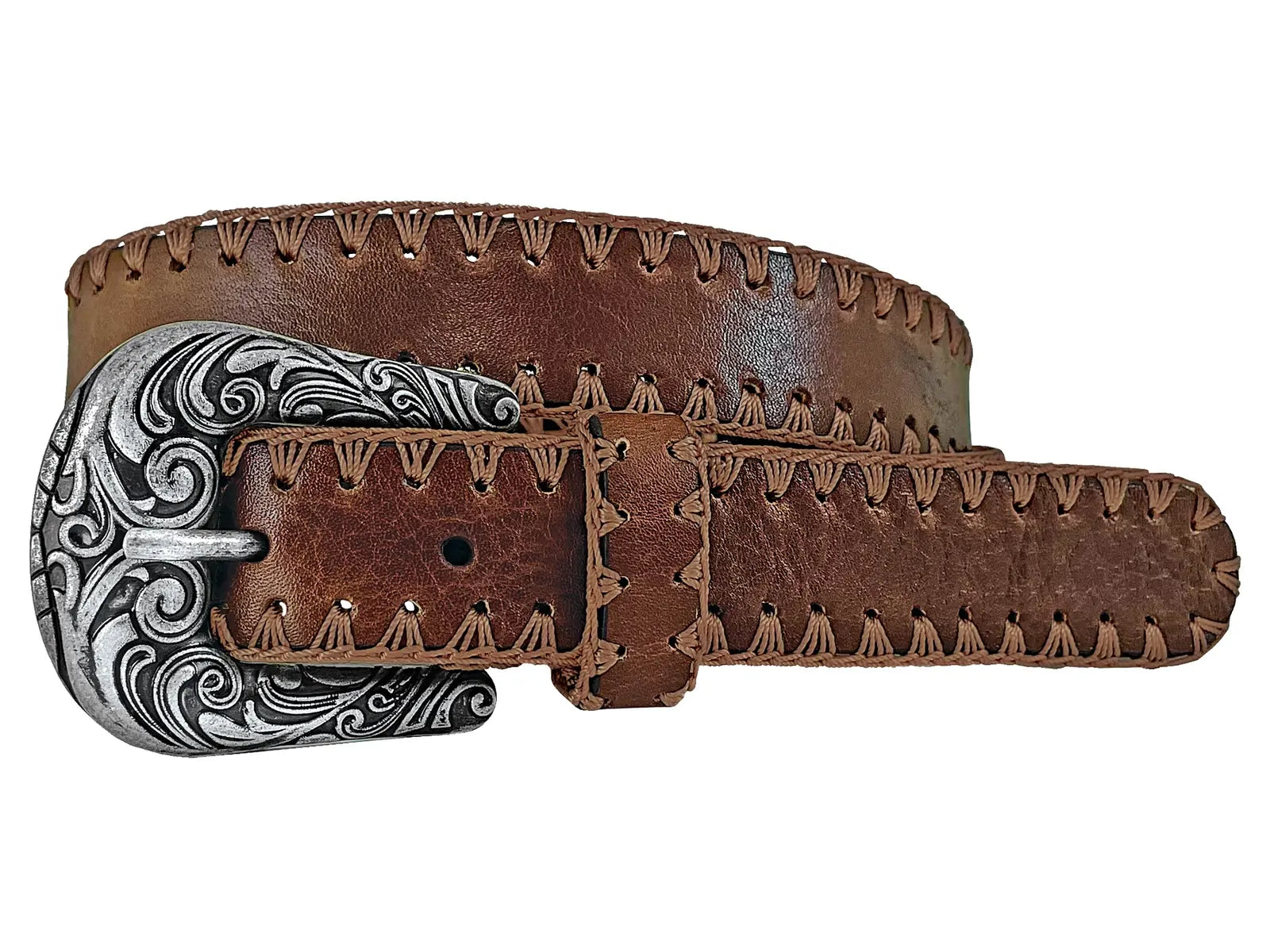 Roper Womens 1.1/4" Leather Belt (9665300) Brown/Chrochet Edges