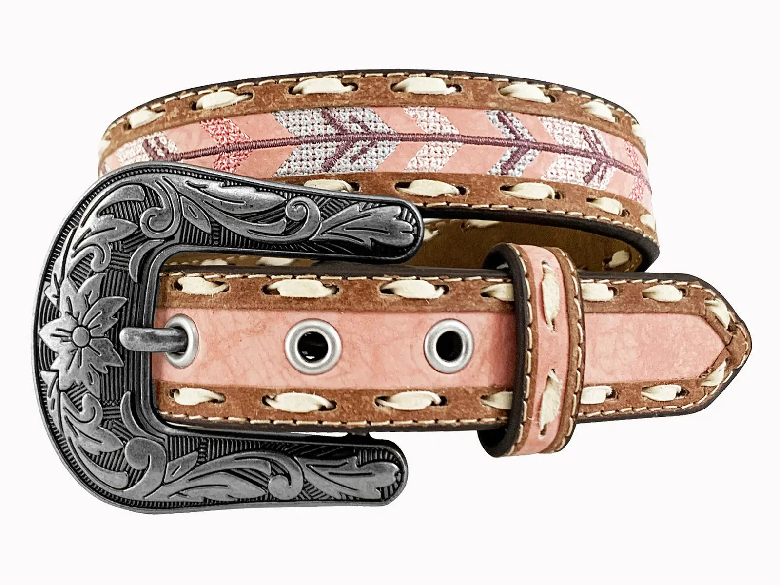 Roper Girls 1.1/4" Manmade Leather Belt (9715300) Pink/Embroidered Arrows