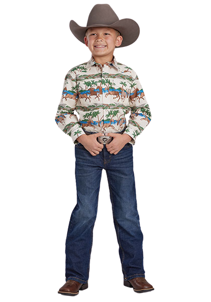 Roper Boys Vintage Collection L/S Shirt (30482201) Print Brown [SD]