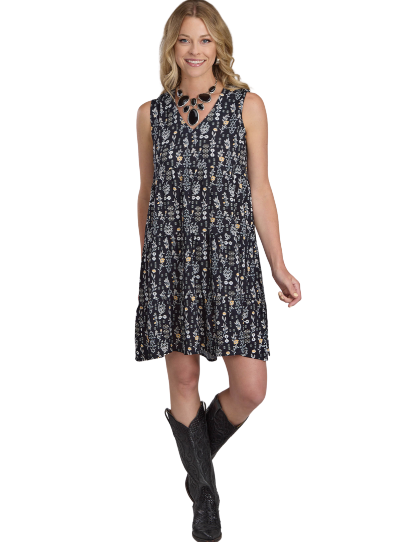 Roper Womens Studio West Collection Sleeveless Dress (57590050) Print Black [SD]