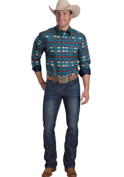 Roper Mens West Made Collection L/S Shirt (01067253) Print Blue [SD]