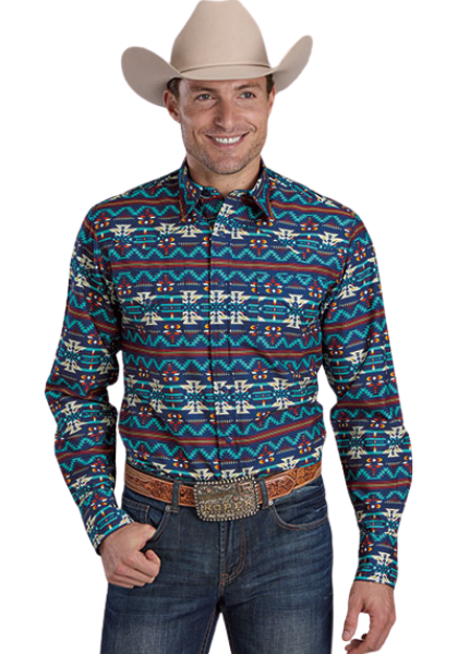 Roper Mens West Made Collection L/S Shirt (01067253) Print Blue [SD]