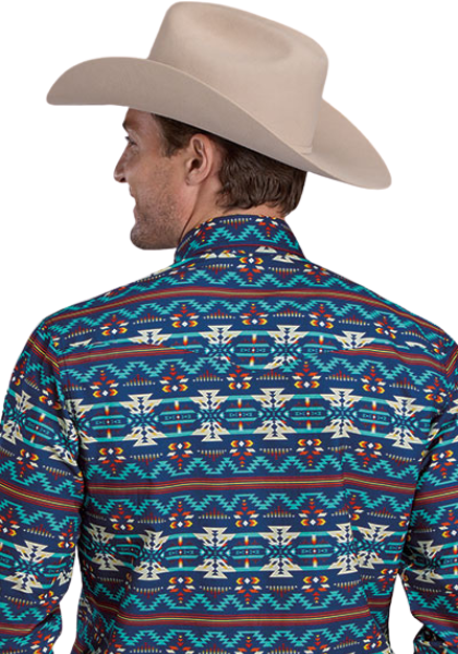 Roper Mens West Made Collection L/S Shirt (01067253) Print Blue [SD]