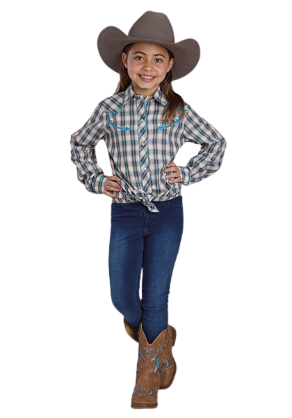 Roper Girls Karman Special Collection L/S Shirt (80086010) Plaid Blue [SD]