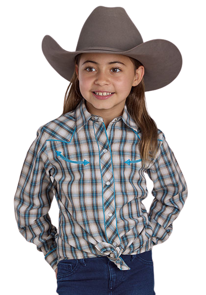 Roper Girls Karman Special Collection L/S Shirt (80086010) Plaid Blue [SD]