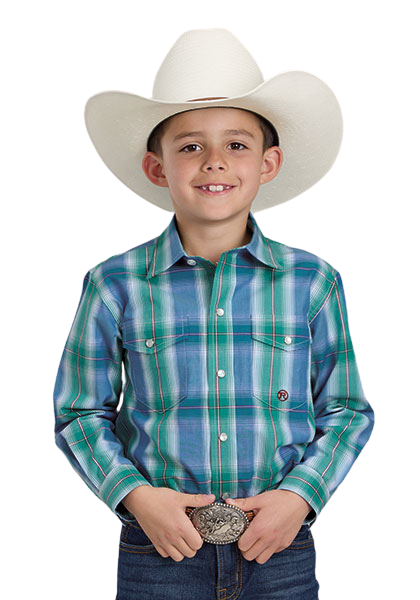 Roper Boys Amarillo Collection L/S Shirt (30278317) Plaid Blue