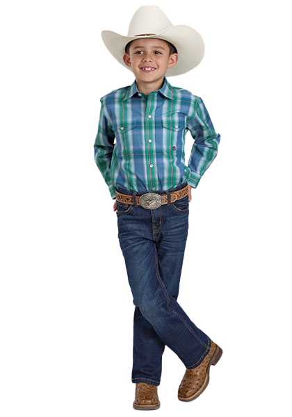 Roper Boys Amarillo Collection L/S Shirt (30278317) Plaid Blue