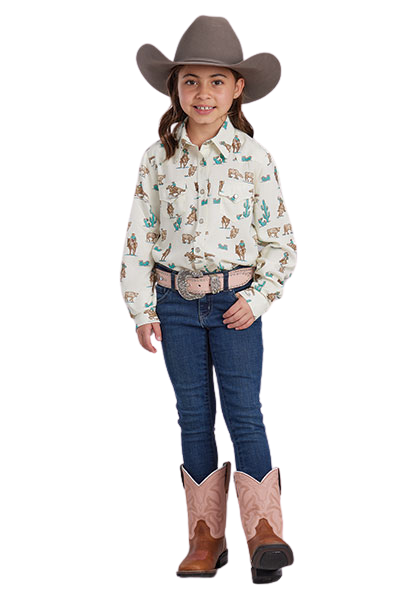 Roper Girls Five Star Collection L/S Shirt (80590100) Print White [SD]