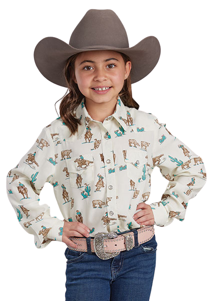 Roper Girls Five Star Collection L/S Shirt (80590100) Print White [SD]