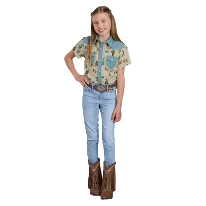 Roper Girls Five Star Collection S/S Shirt (81590100) Print White [SD]