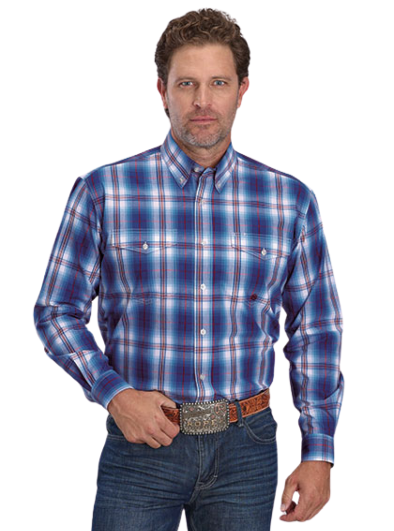 Roper Mens Amarillo Collection L/S Shirt (01378015) Plaid Blue