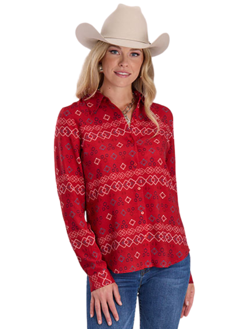 Roper Womens Studio West Collection L/S Shirt (50590534) Print Red [SD]