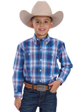 Roper Boys Amarillo Collection L/S Shirt (30378015) Plaid Blue [SD]