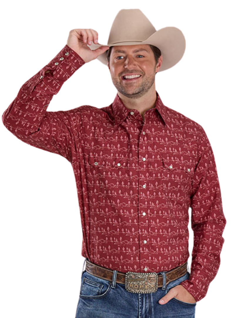 Roper Mens West Made Collection L/S Shirt (01064475) Print Red [SD]