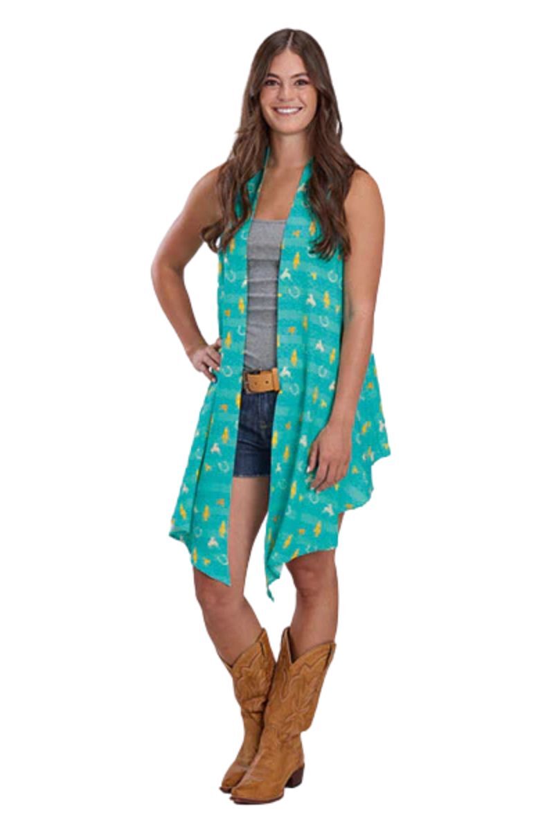 Roper Womens Five Star Collection Sleeveless Cardigan (00590472) Print Blue [SD]