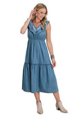 Roper Womens Studio West Collection Sleeveless Dress (57565054) Solid Blue [SD]