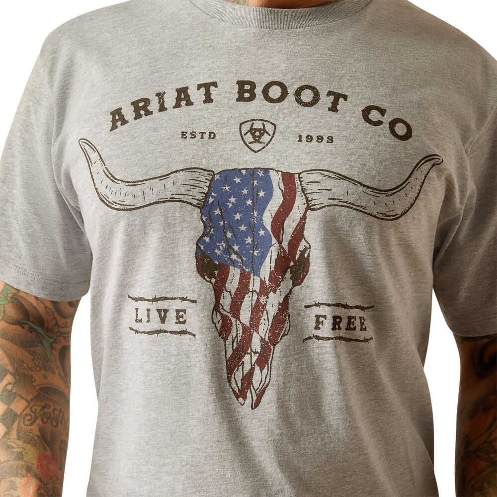 Ariat Mens Long Live Freedom S/S Tee (10054839) Grey Heather