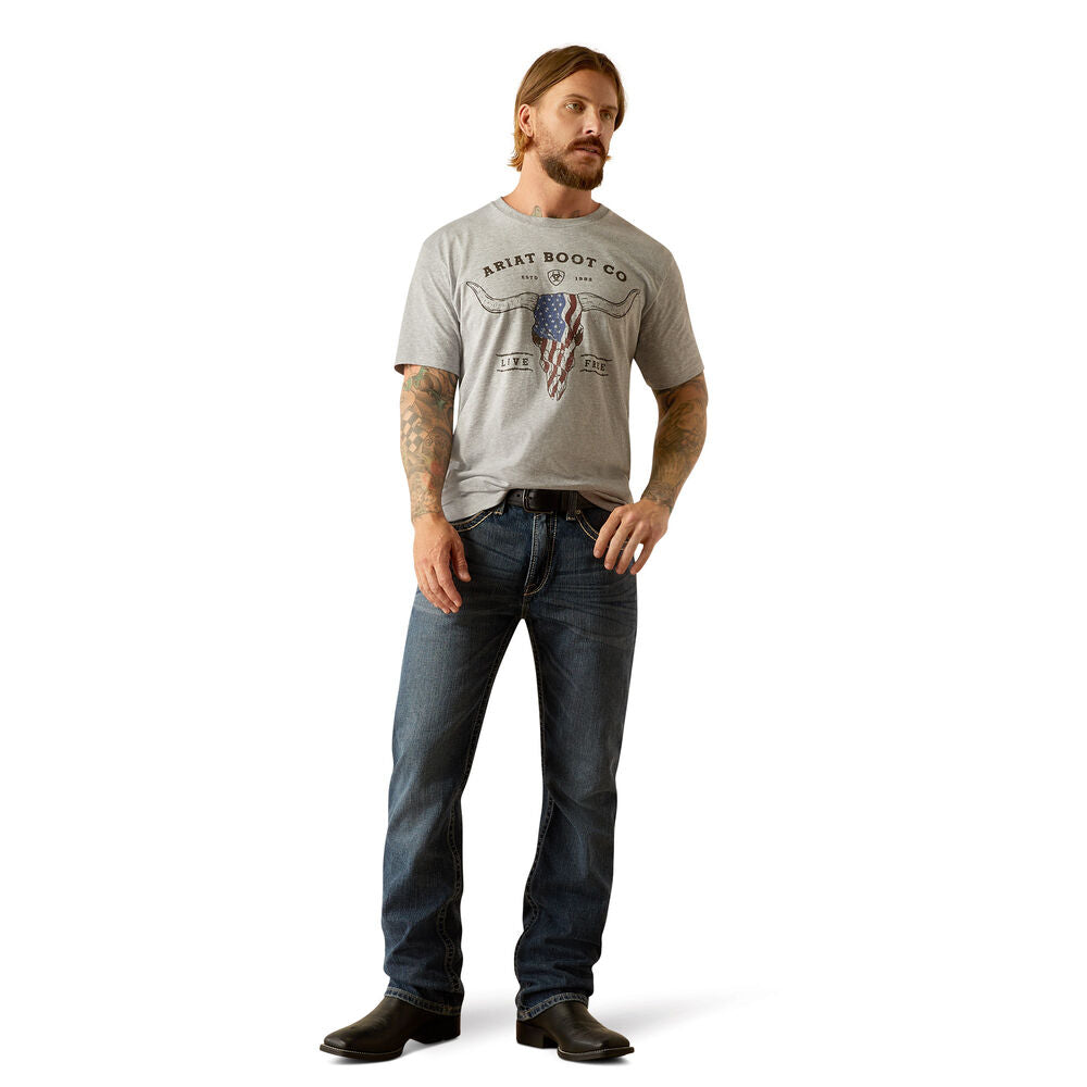 Ariat Mens Long Live Freedom S/S Tee (10054839) Grey Heather