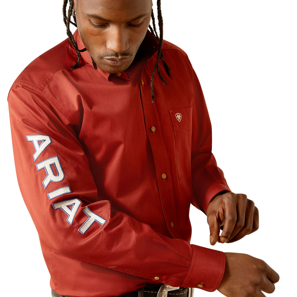 Ariat Mens Team Logo Twill Classic Fit L/S Shirt (10055288) Dark Red/Khaki