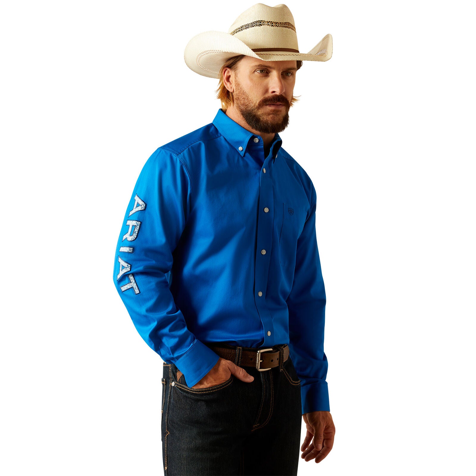 Ariat Mens Team Logo Twill Classic Fit L/S Shirt (10055237) Blue/Light Blue