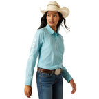 Ariat Womens Wrinkle Resistant Team Kirby Stretch L/S Shirt (10055087) Aruba Blue Ikat