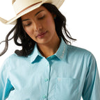 Ariat Womens Wrinkle Resistant Team Kirby Stretch L/S Shirt (10055087) Aruba Blue Ikat