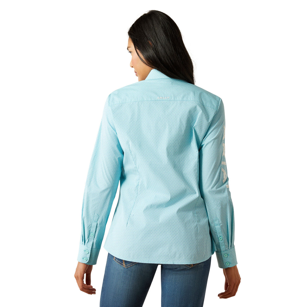 Ariat Womens Wrinkle Resistant Team Kirby Stretch L/S Shirt (10055087) Aruba Blue Ikat