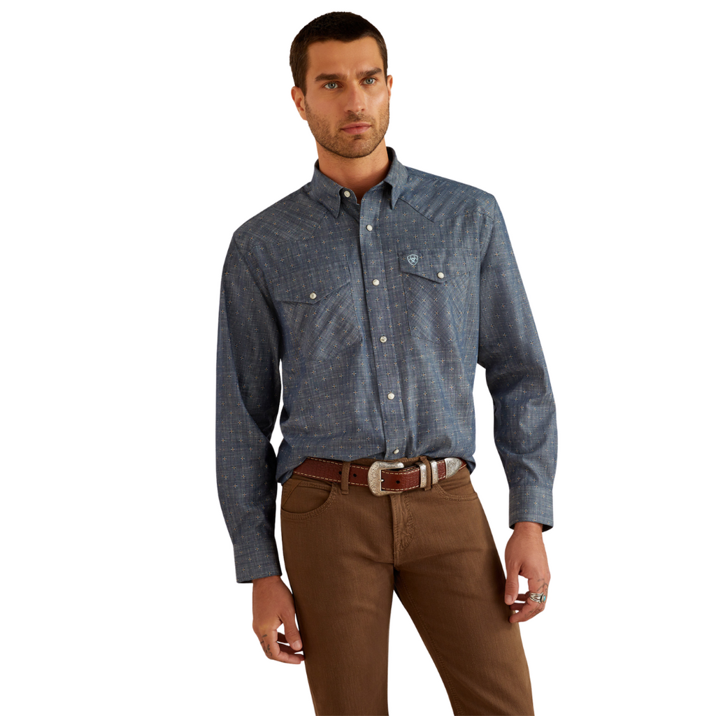 Ariat Mens Fenix Classic Fit Snap L/S Shirt (10054658) Chambray Blue