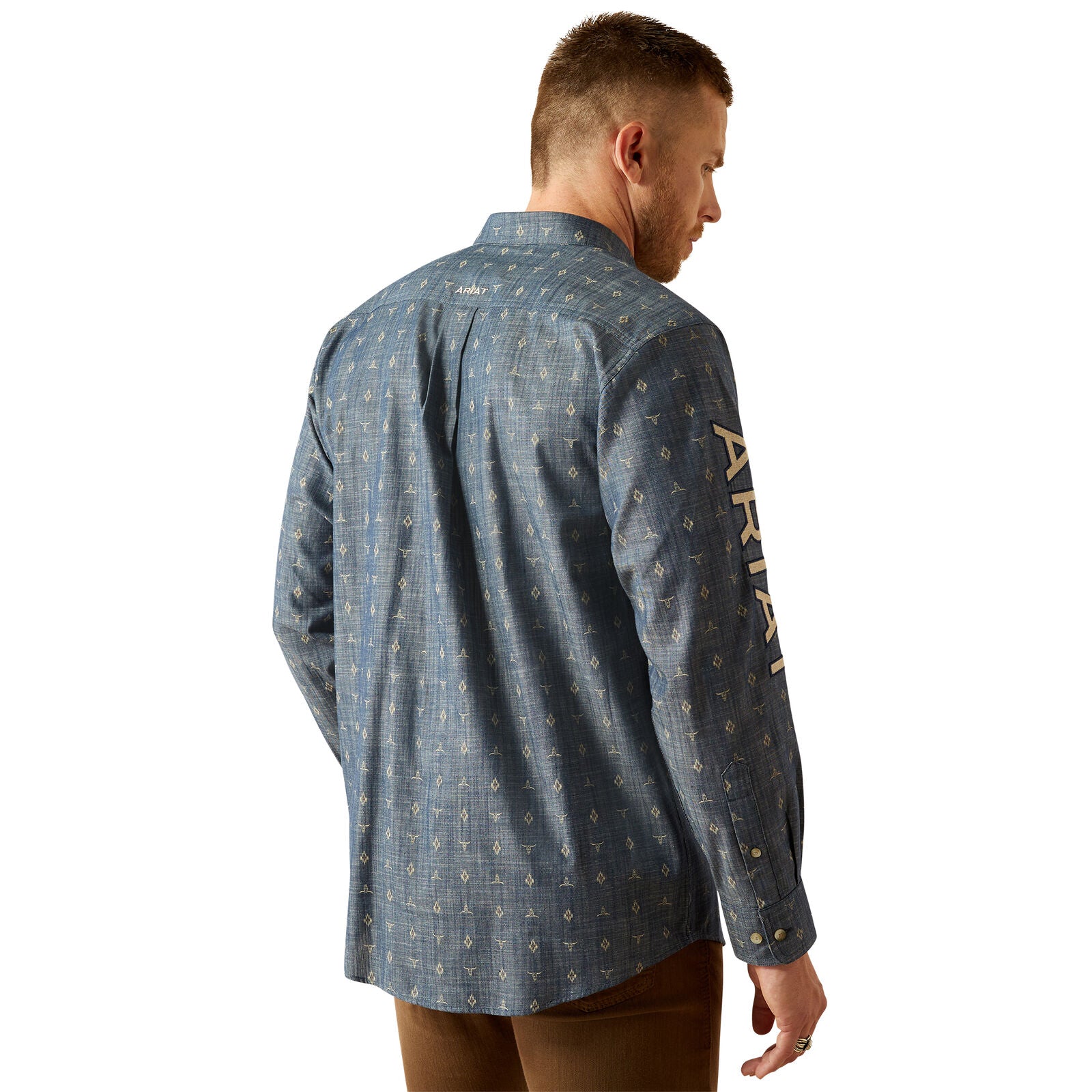 Ariat Mens Team Philibert Classic Fit L/S Shirt (10054732) Chambray Blue/Khaki