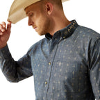 Ariat Mens Team Philibert Classic Fit L/S Shirt (10054732) Chambray Blue/Khaki