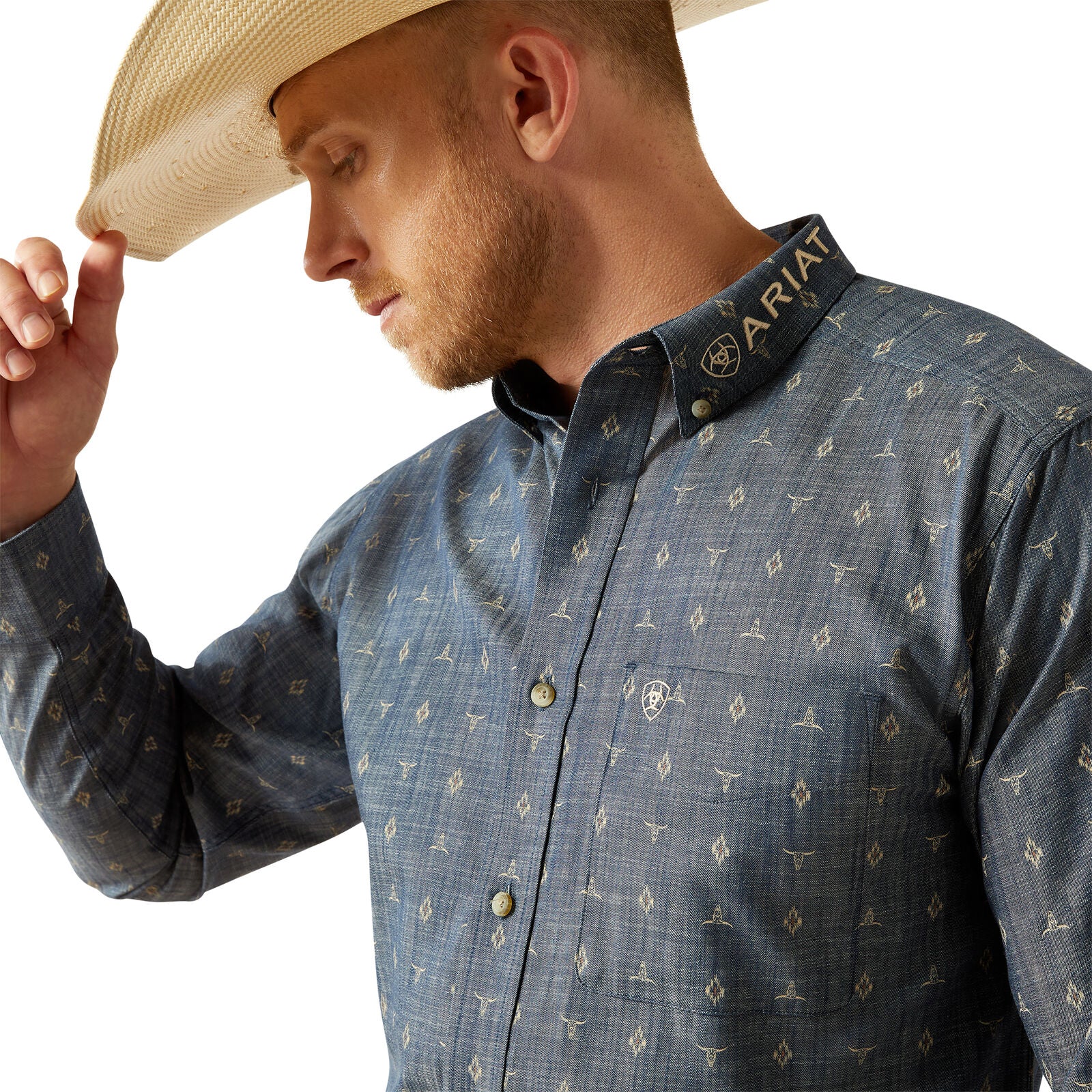 Ariat Mens Team Philibert Classic Fit L/S Shirt (10054732) Chambray Blue/Khaki