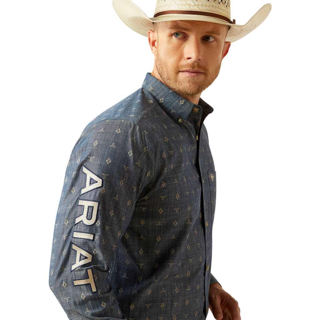 Ariat Mens Team Philibert Classic Fit L/S Shirt (10054732) Chambray Blue/Khaki