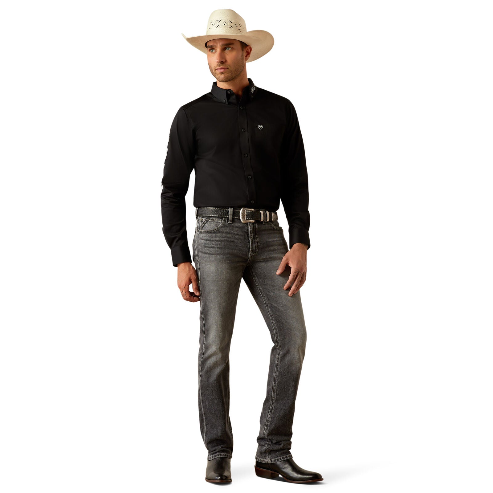 Ariat Mens Team Logo Twill L/S Shirt (10055406) Black/Grey