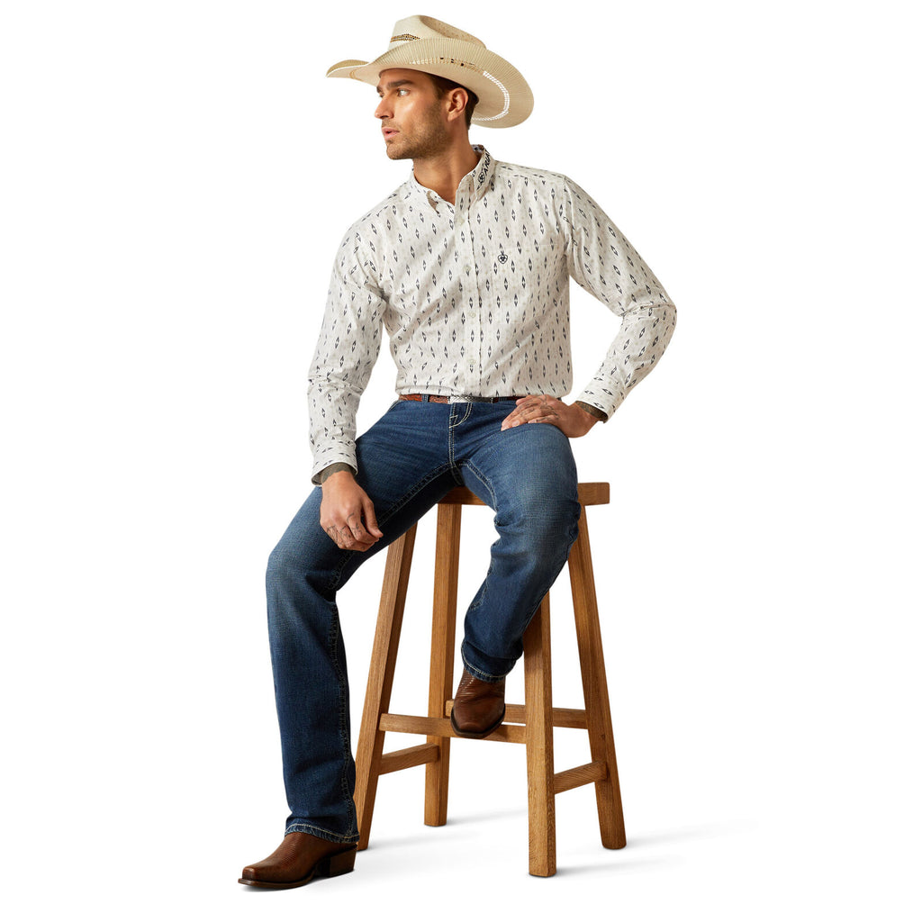 Ariat Mens Team Perkins Fitted L/S Shirt (10054728) White/Navy