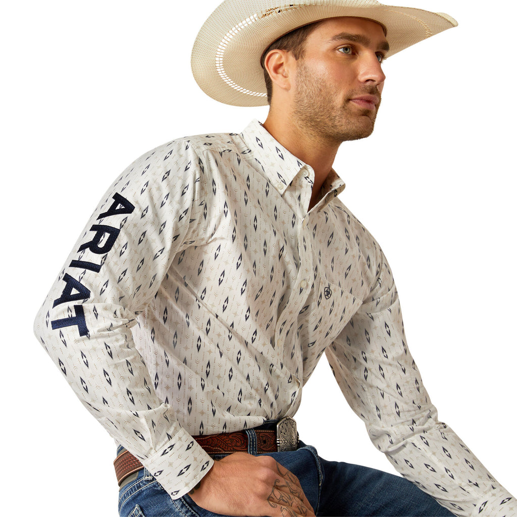 Ariat Mens Team Perkins Fitted L/S Shirt (10054728) White/Navy