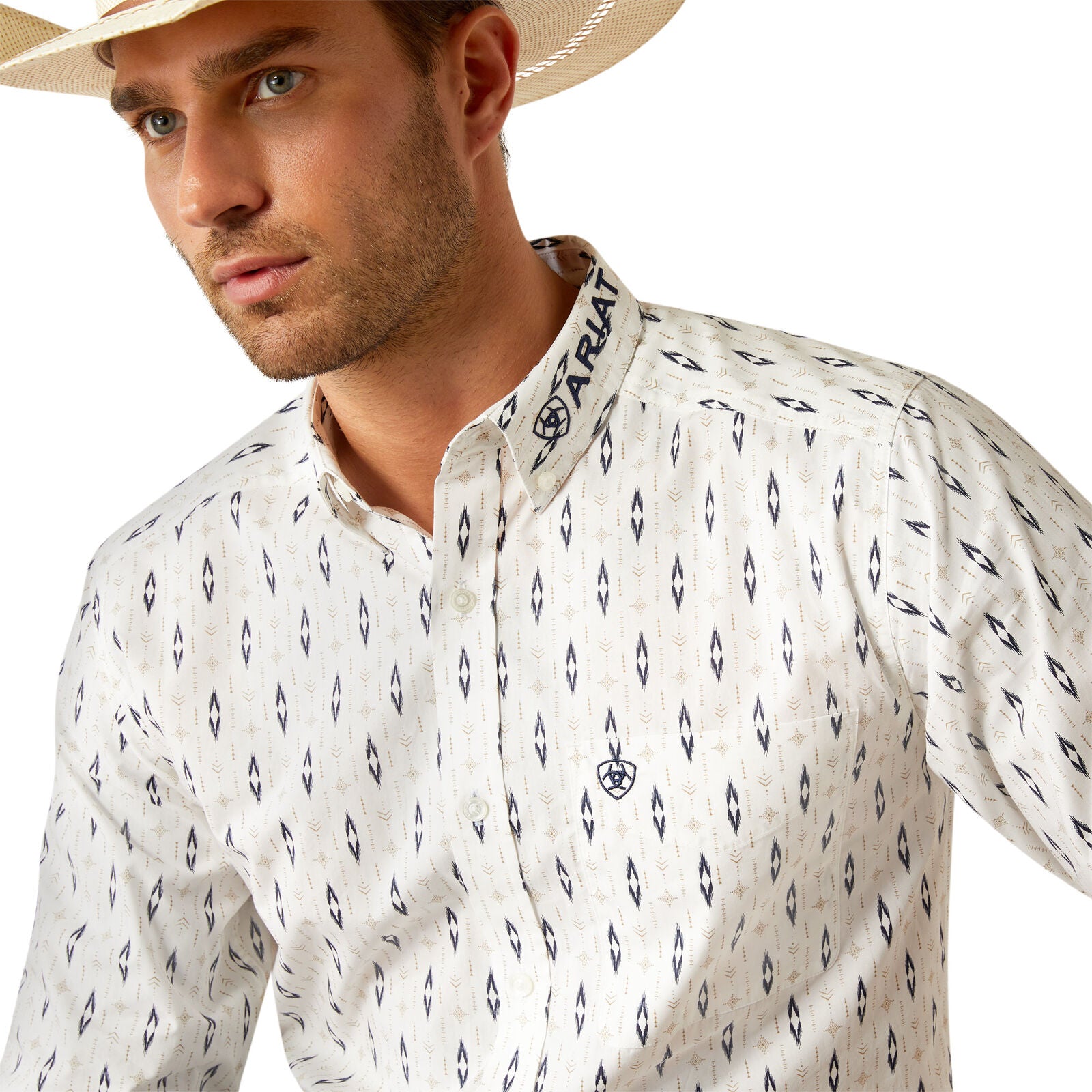 Ariat Mens Team Perkins Fitted L/S Shirt (10054728) White/Navy