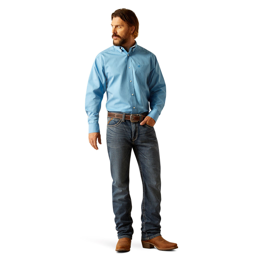 Ariat Mens Wrinkle Free Solid Classic Fit L/S Shirt (10055278) Blue