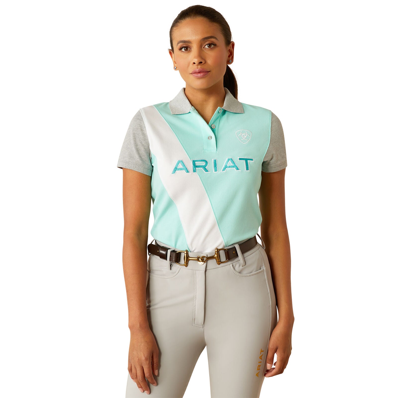 Ariat Womens Taryn Polo (10055247) Beach Glass/Electric Green