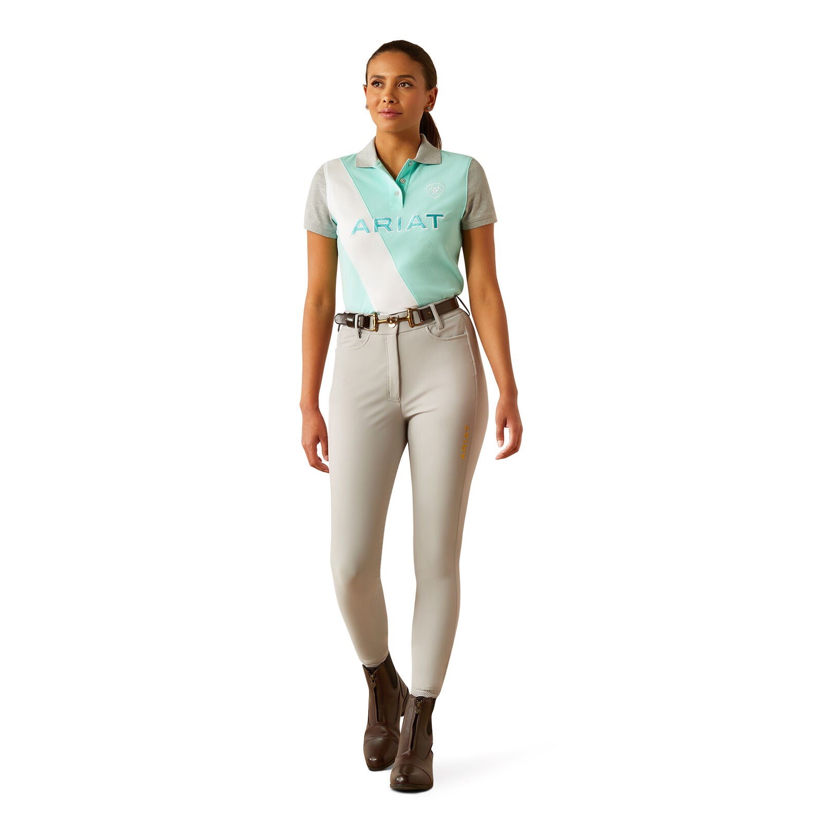 Ariat Womens Taryn Polo (10055247) Beach Glass/Electric Green