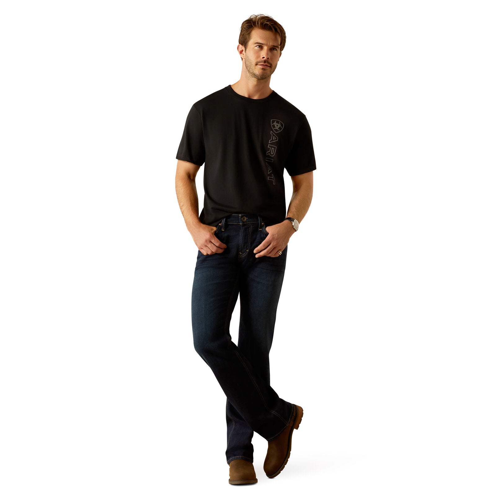 Ariat Mens Vertical Logo S/S Tee (10055149) Black/Ebony Black