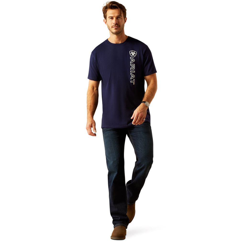 Ariat Mens Vertical Logo S/S Tee (10055150) Classic Blue/White