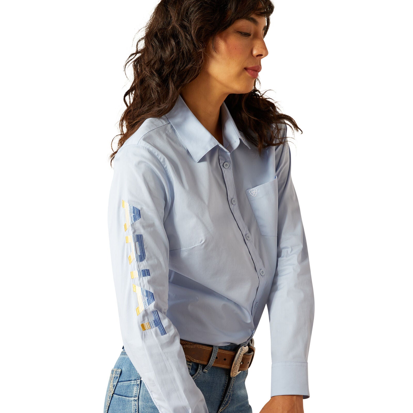Ariat Womens Wrinkle Resistant Team Kirby Stretch L/S Shirt (10055085) Kentucky Blue