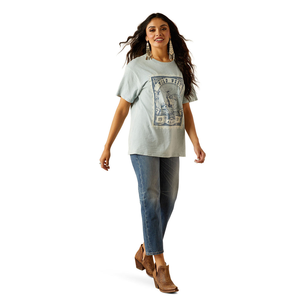 Ariat Womens Wild West Stamp S/S Tee (10055128) Bleached Blue
