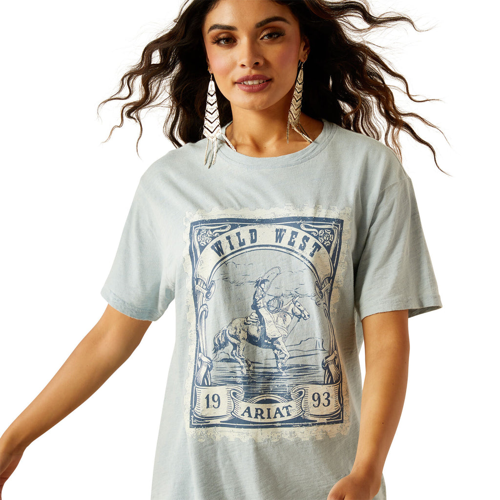 Ariat Womens Wild West Stamp S/S Tee (10055128) Bleached Blue