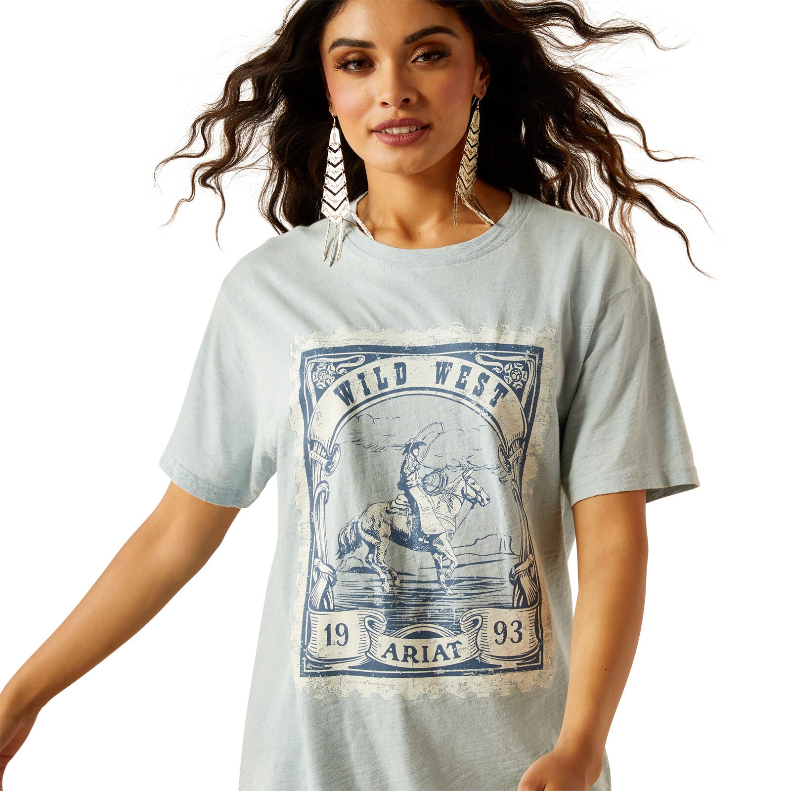 Ariat Womens Wild West Stamp S/S Tee (10055128) Bleached Blue