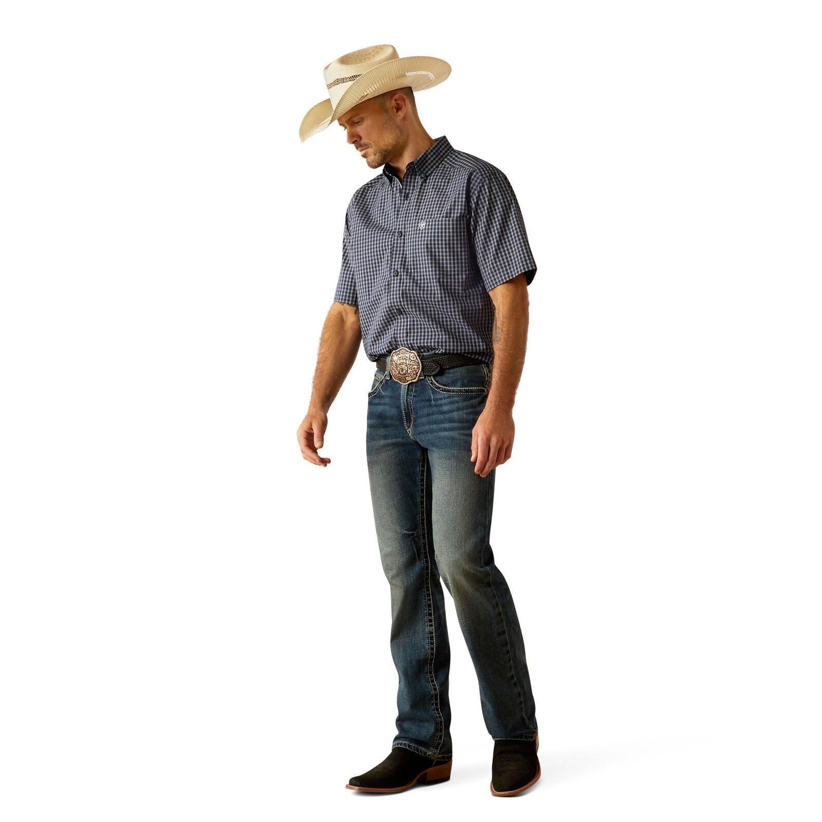 Ariat Mens Pro Series Callum Classic Fit S/S Shirt (10054822) Navy