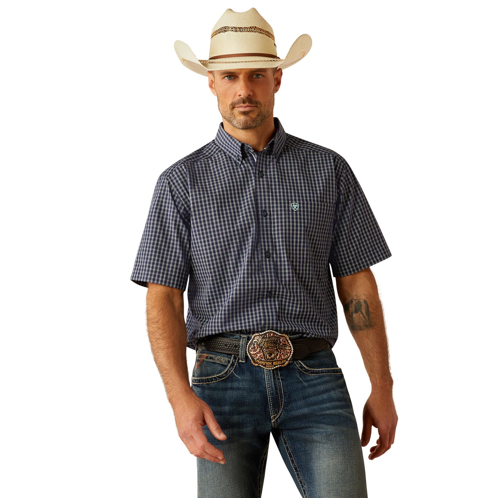 Ariat Mens Pro Series Callum Classic Fit S/S Shirt (10054822) Navy