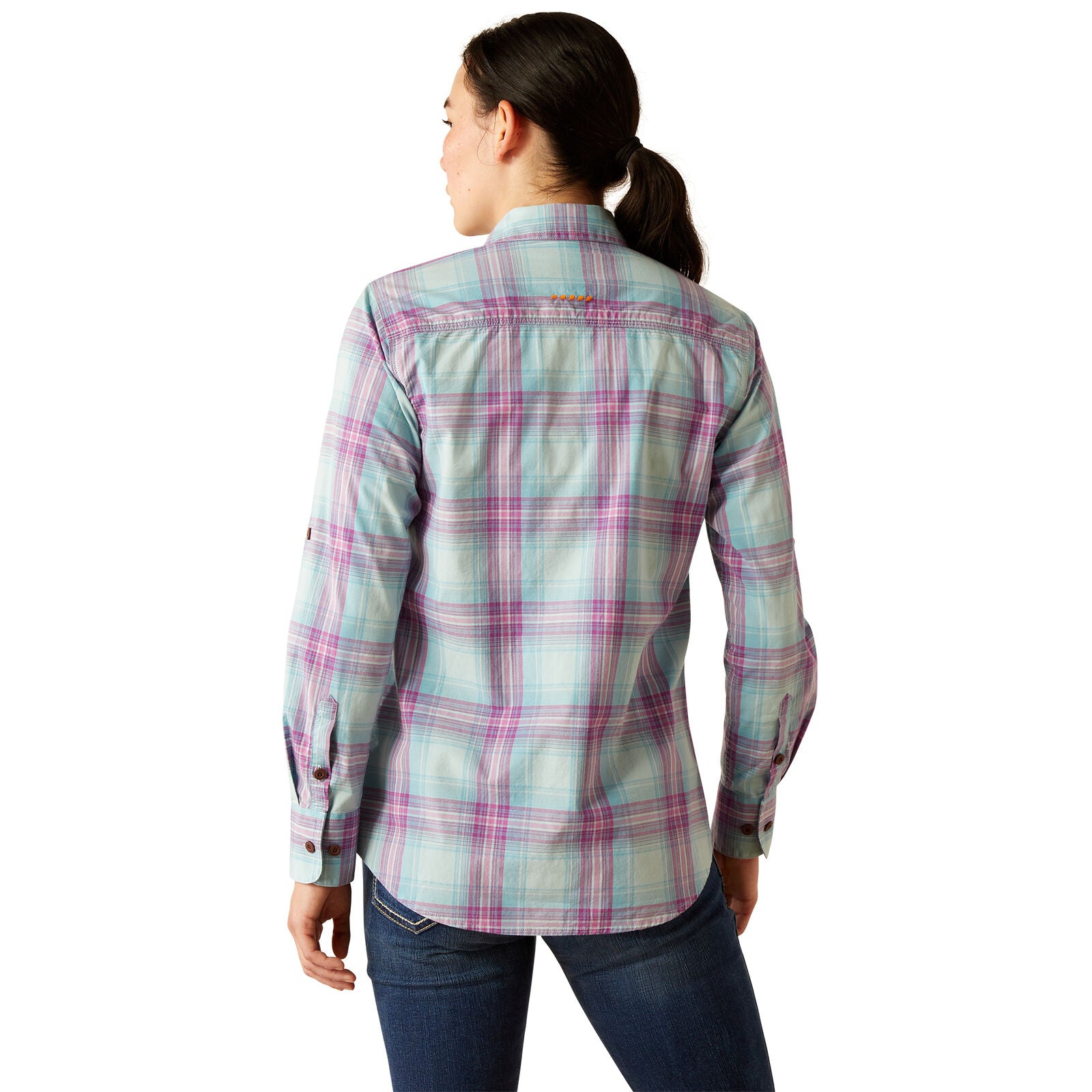 Ariat Womens Rebar Made Tough Durastretch L/S Work Shirt (10055079) Aquatic