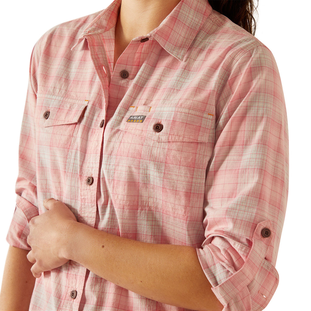 Ariat Womens Rebar Made Tough Durastretch L/S Work Shirt (10055076) Powder Pink