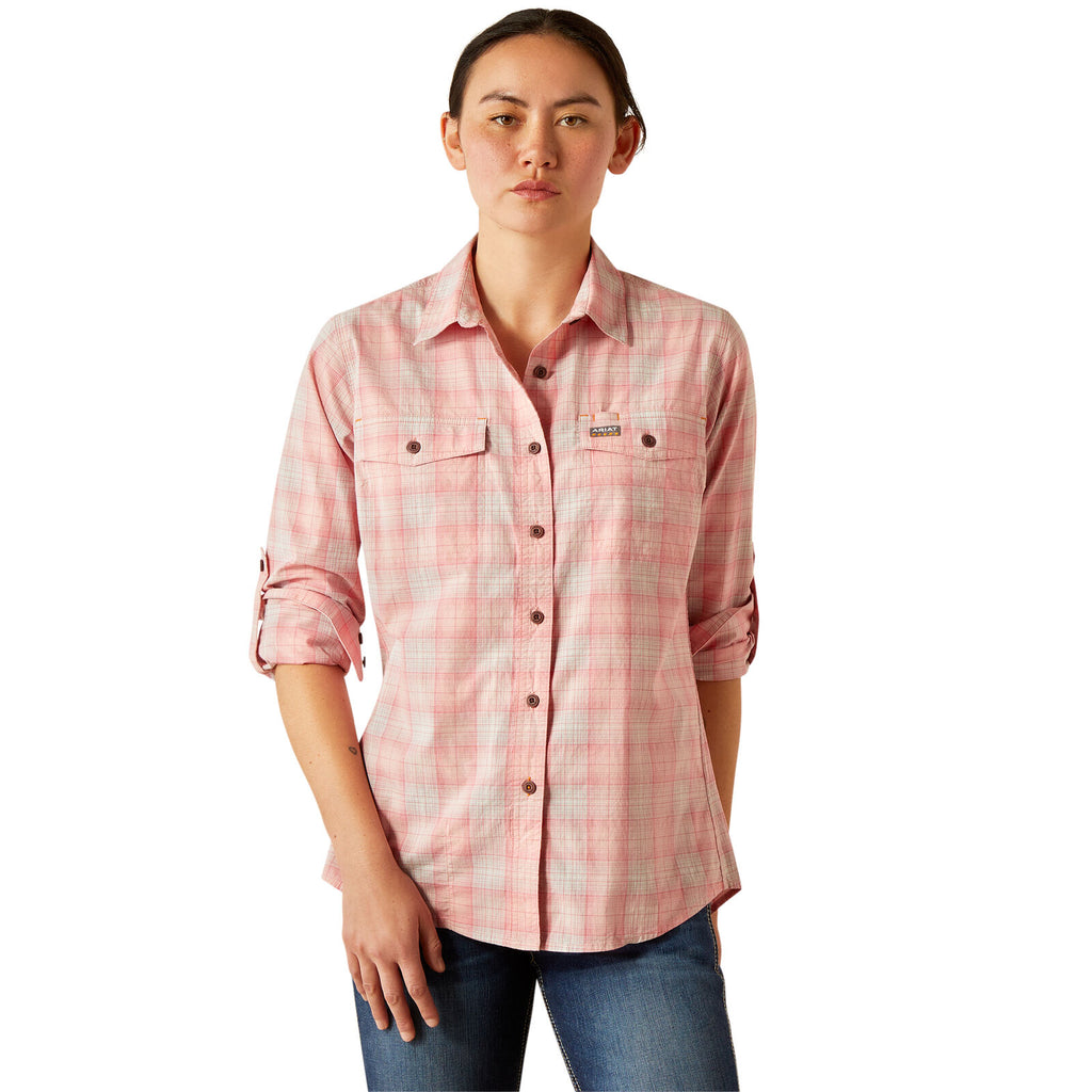 Ariat Womens Rebar Made Tough Durastretch L/S Work Shirt (10055076) Powder Pink
